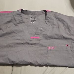 Gray and Pink Scrub Top
